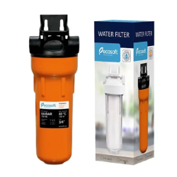 WATER FILTER HOUSING 10'' CENTRAL SUPPLY ECOSOFT 1/2'' HOT WATER RESISTANT WITH SEDIMENT FILTER ORANGE